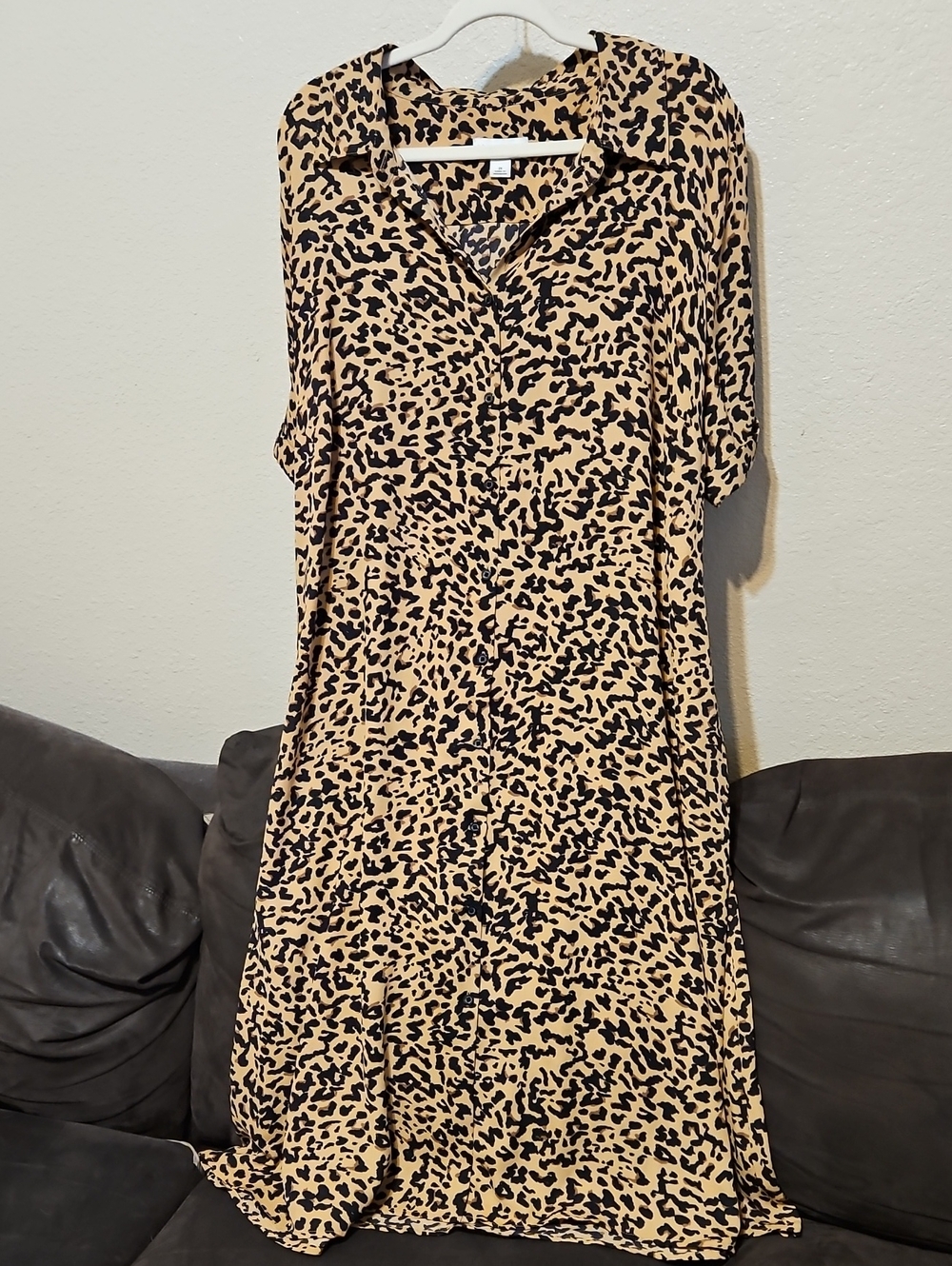 Ava & Viv Tan and Black Leopard Print Maxi Dress